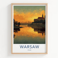 Warsaw Poster - Poland Travel Art - Golden River City Home Decor