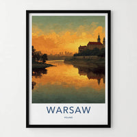 Warsaw Poster - Poland Travel Art - Golden River City Home Decor