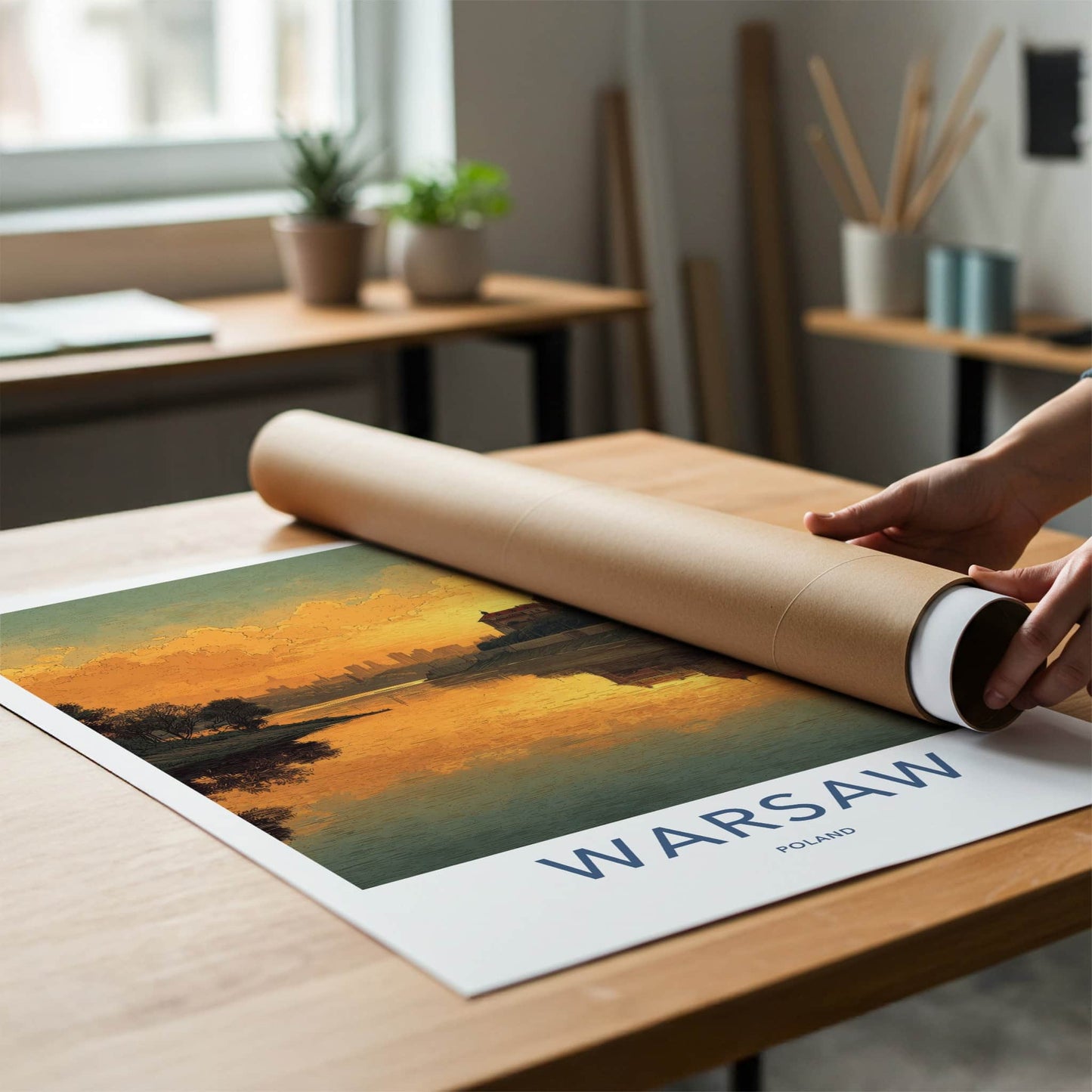 Warsaw Poster - Poland Travel Art - Golden River City Home Decor