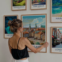 Warsaw Poster - Poland Travel Art - Historic Buildings Rooftops Home Decor
