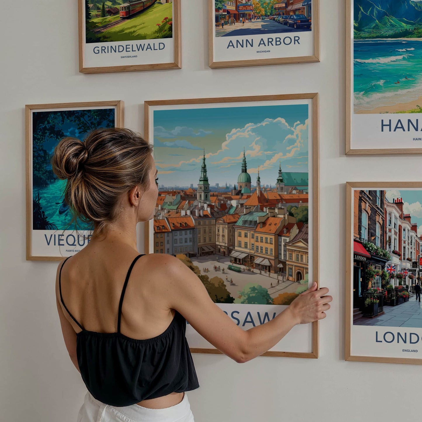 Warsaw Poster - Poland Travel Art - Historic Buildings Rooftops Home Decor