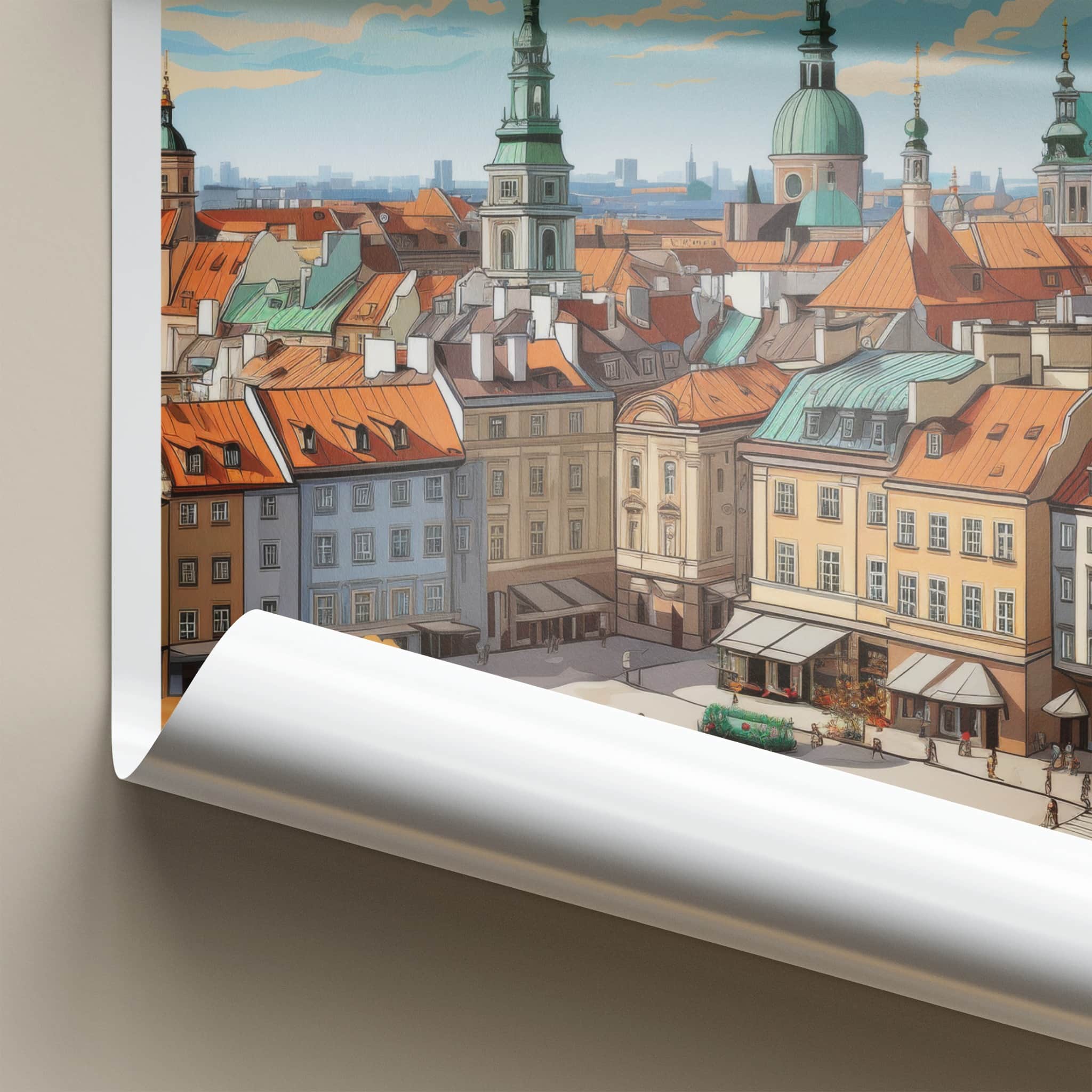 Warsaw Poster - Poland Travel Art - Historic Buildings Rooftops Home Decor