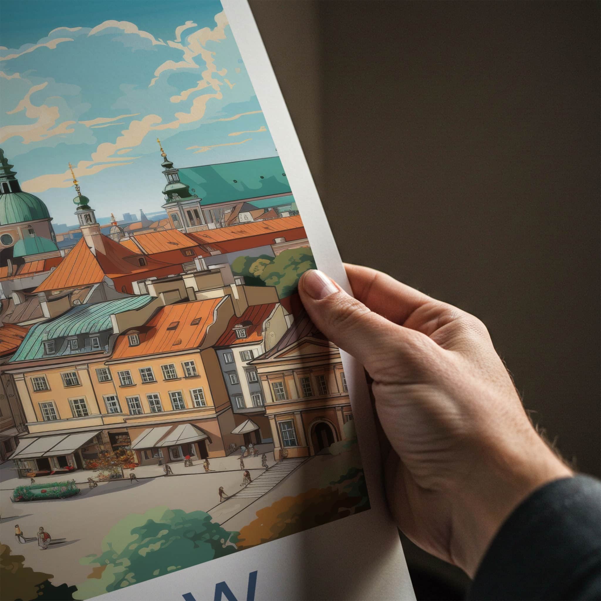 Warsaw Poster - Poland Travel Art - Historic Buildings Rooftops Home Decor