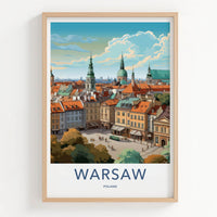 Warsaw Poster - Poland Travel Art - Historic Buildings Rooftops Home Decor