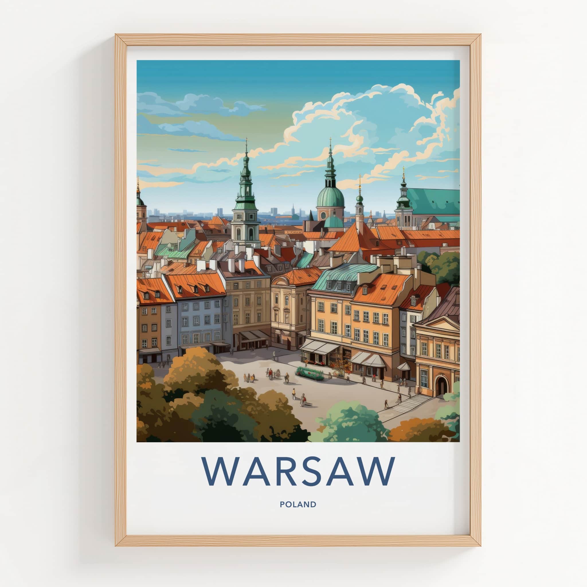 Warsaw Poster - Poland Travel Art - Historic Buildings Rooftops Home Decor