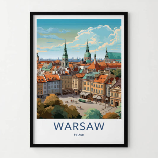 Warsaw Poster - Poland Travel Art - Historic Buildings Rooftops Home Decor