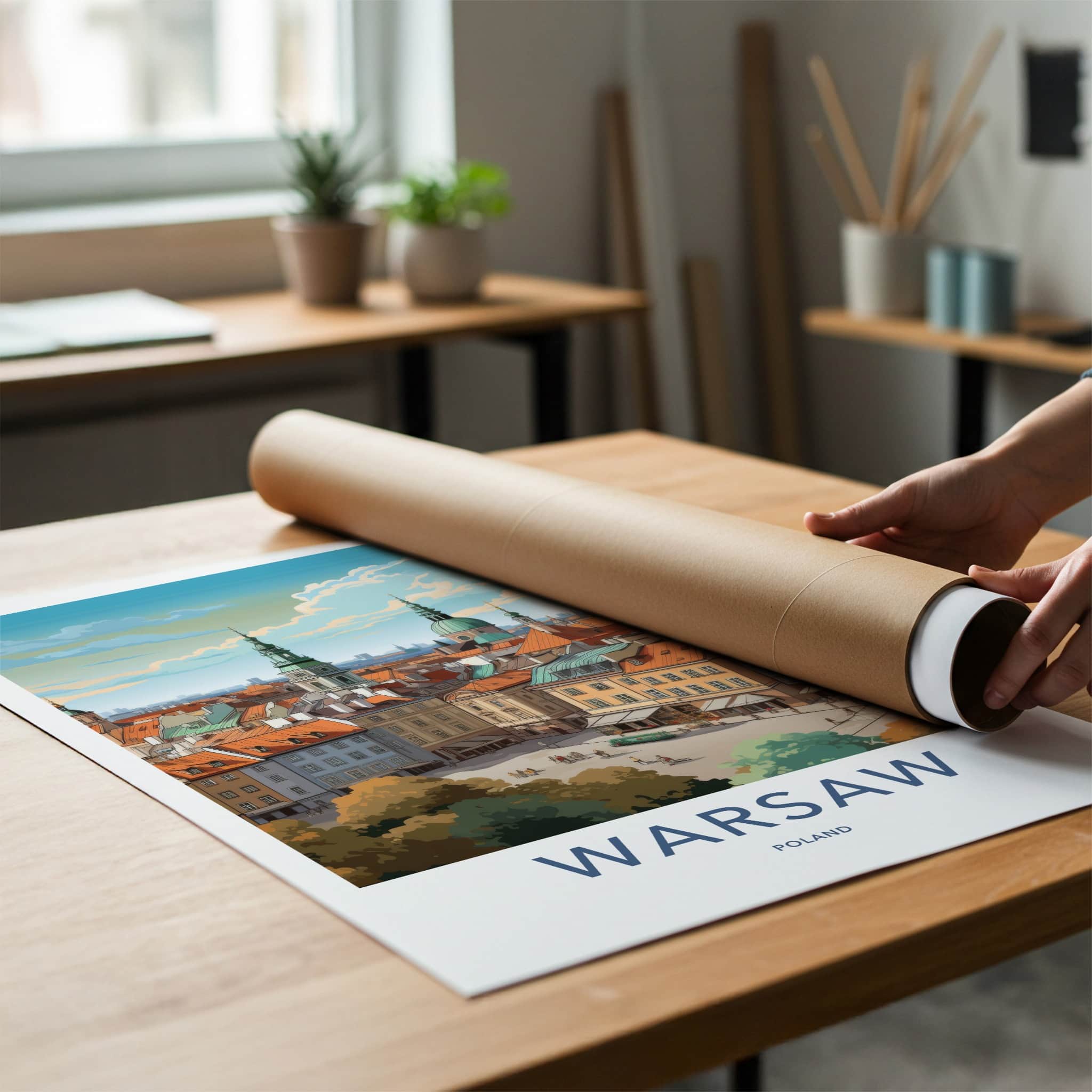 Warsaw Poster - Poland Travel Art - Historic Buildings Rooftops Home Decor