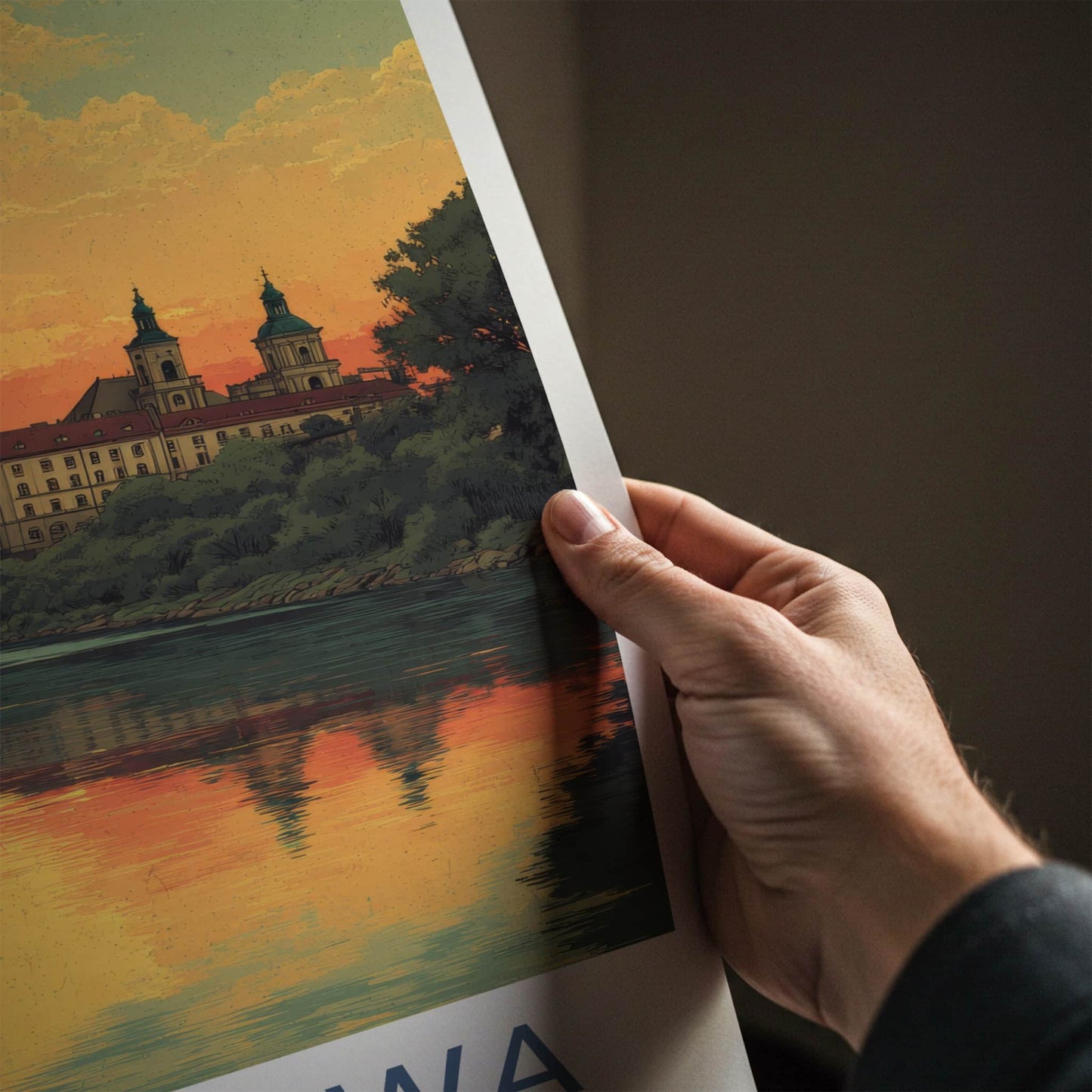 Warszawa Poster - Poland Travel Art - River Sunset Reflections Wall Decor