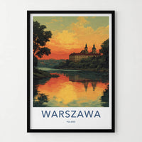 Warszawa Poster - Poland Travel Art - River Sunset Reflections Wall Decor