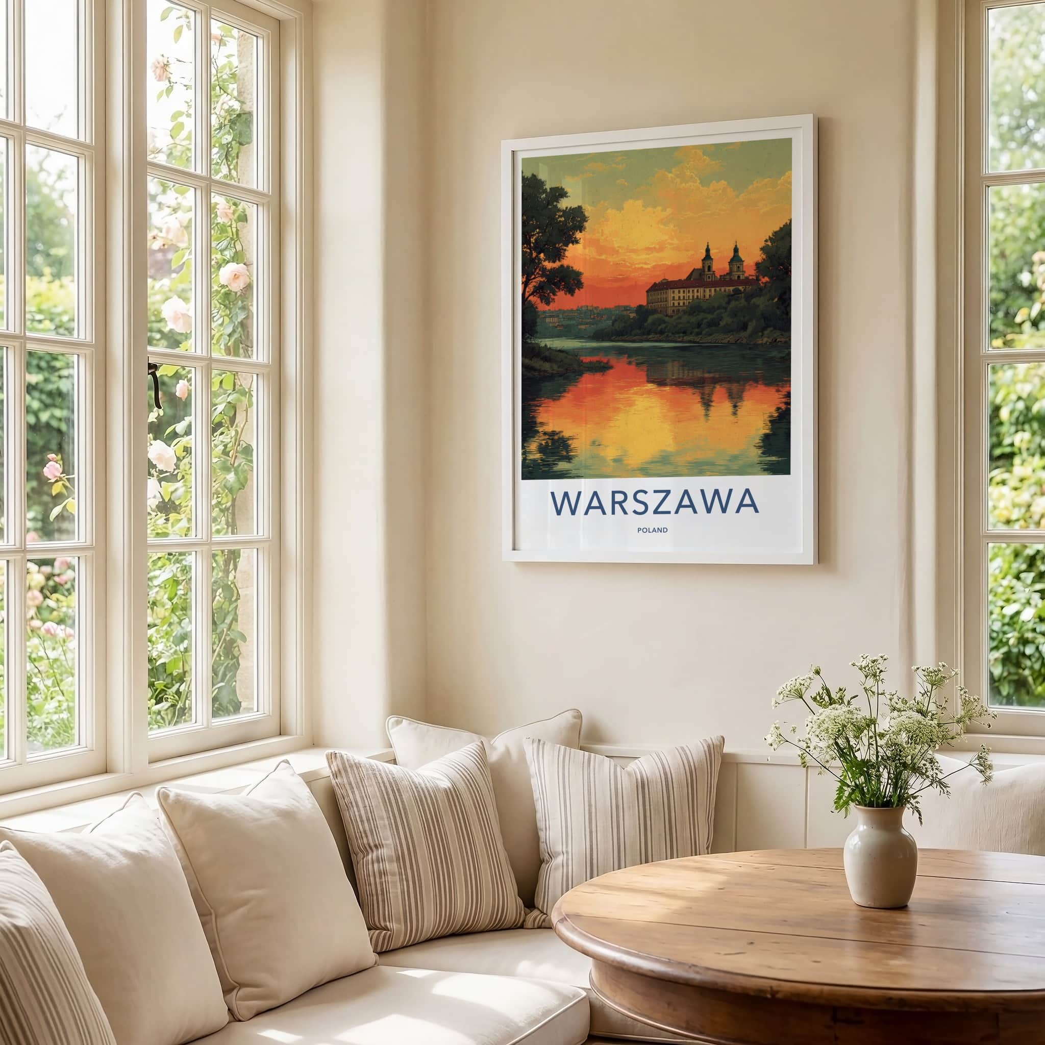 Warszawa Poster - Poland Travel Art - River Sunset Reflections Wall Decor