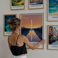 Washington D.C. Poster - District of Columbia Travel Art - Monument Sunset Reflection Home Decor
