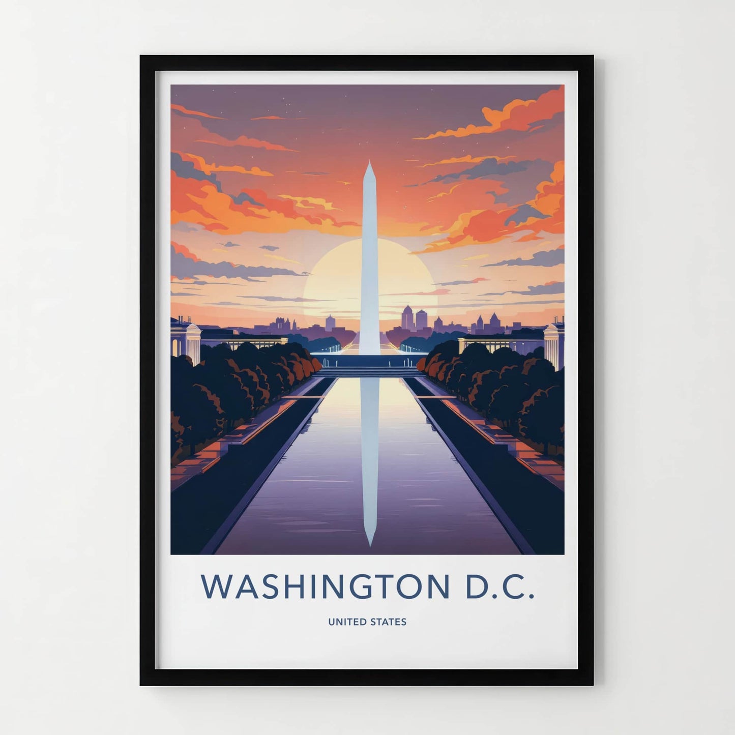 Washington D.C. Poster - District of Columbia Wall Art - Monument Pool Sunset Gift