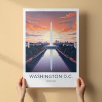 Washington D.C. Poster - District of Columbia Wall Art - Monument Pool Sunset Gift