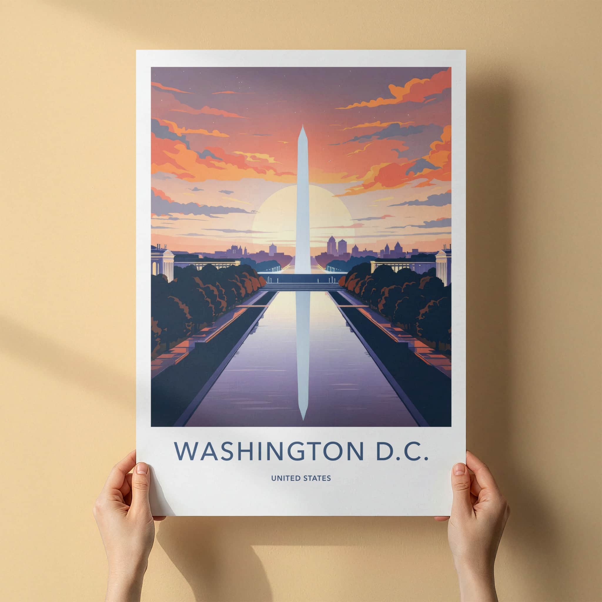 Washington D.C. Poster - District of Columbia Wall Art - Monument Pool Sunset Gift