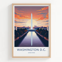 Washington D.C. Poster - District of Columbia Wall Art - Monument Pool Sunset Gift