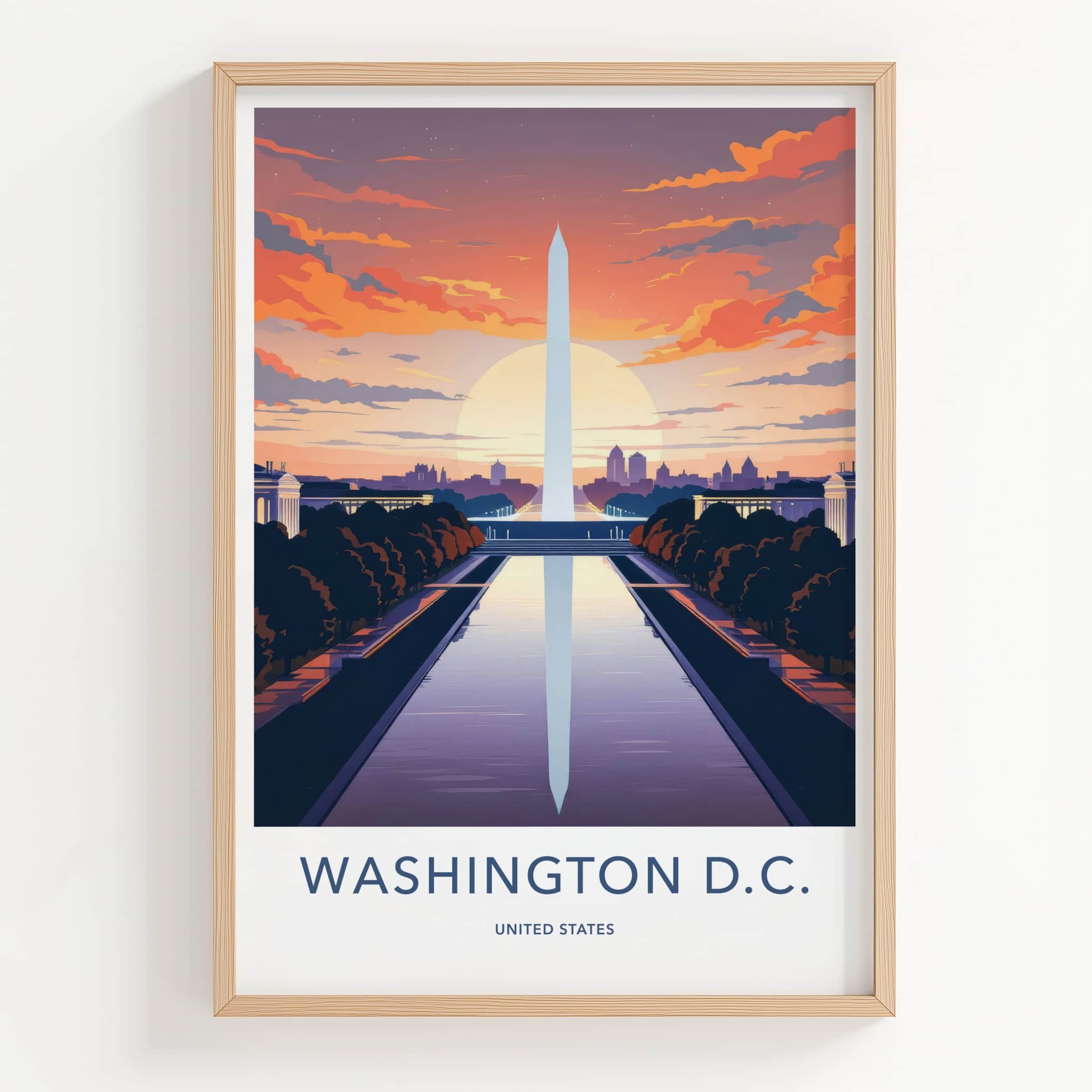 Washington D.C. Poster - District of Columbia Wall Art - Monument Pool Sunset Gift
