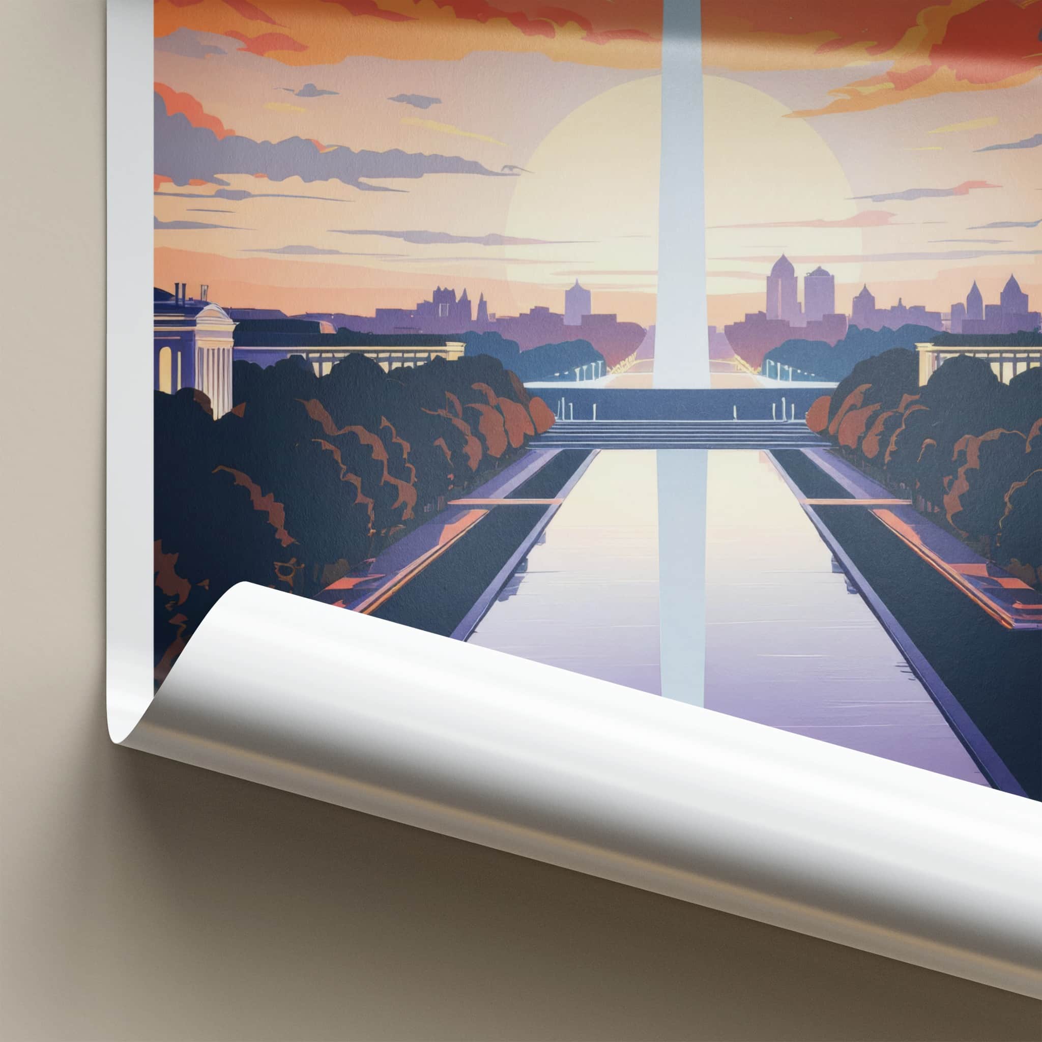 Washington D.C. Poster - District of Columbia Wall Art - Monument Pool Sunset Gift