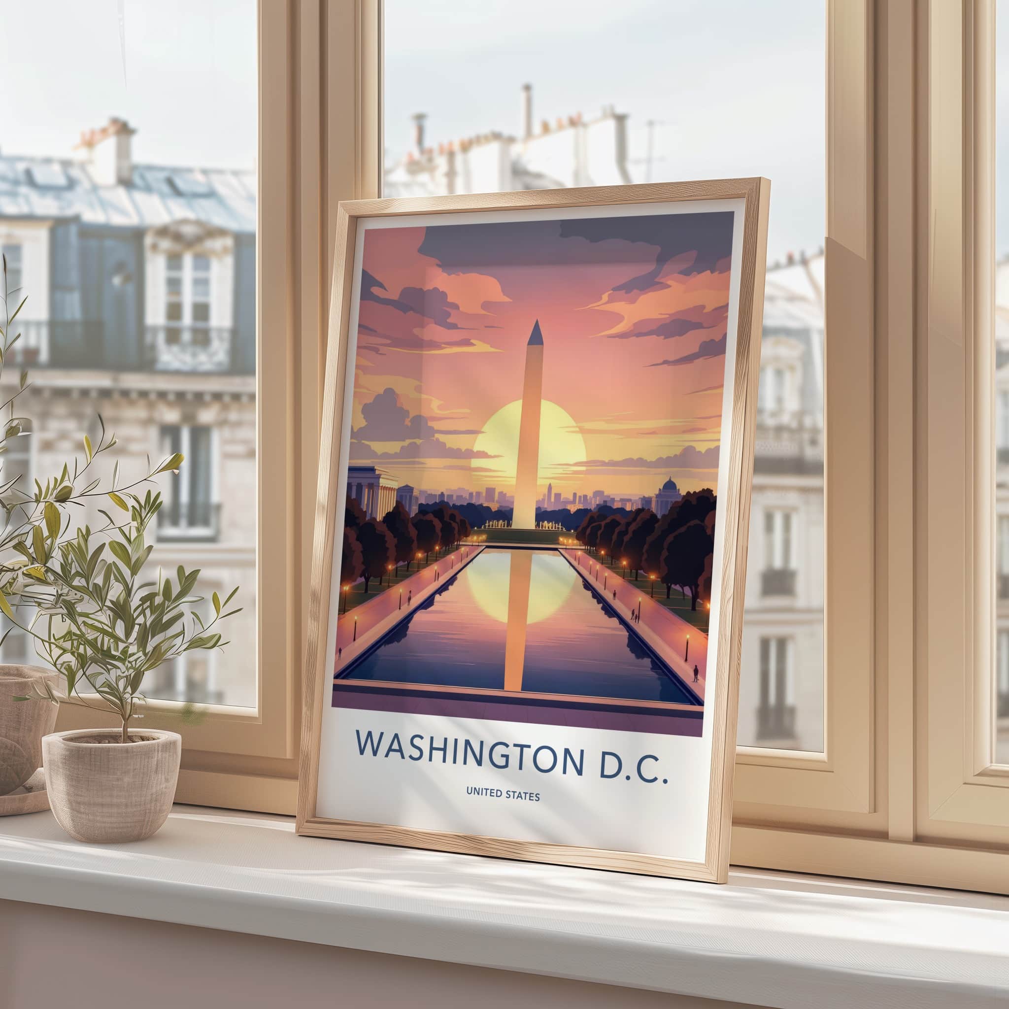 Washington DC Poster - DC Wall Art - Monument Pool Sunset Gift