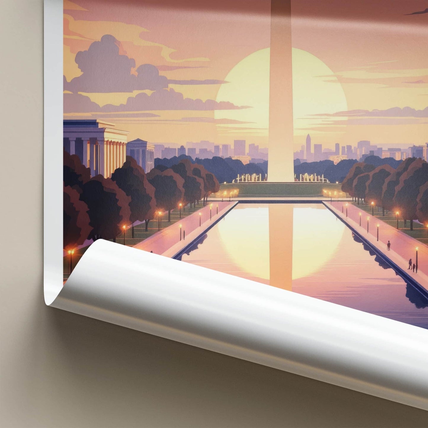 Washington DC Poster - DC Wall Art - Monument Pool Sunset Gift