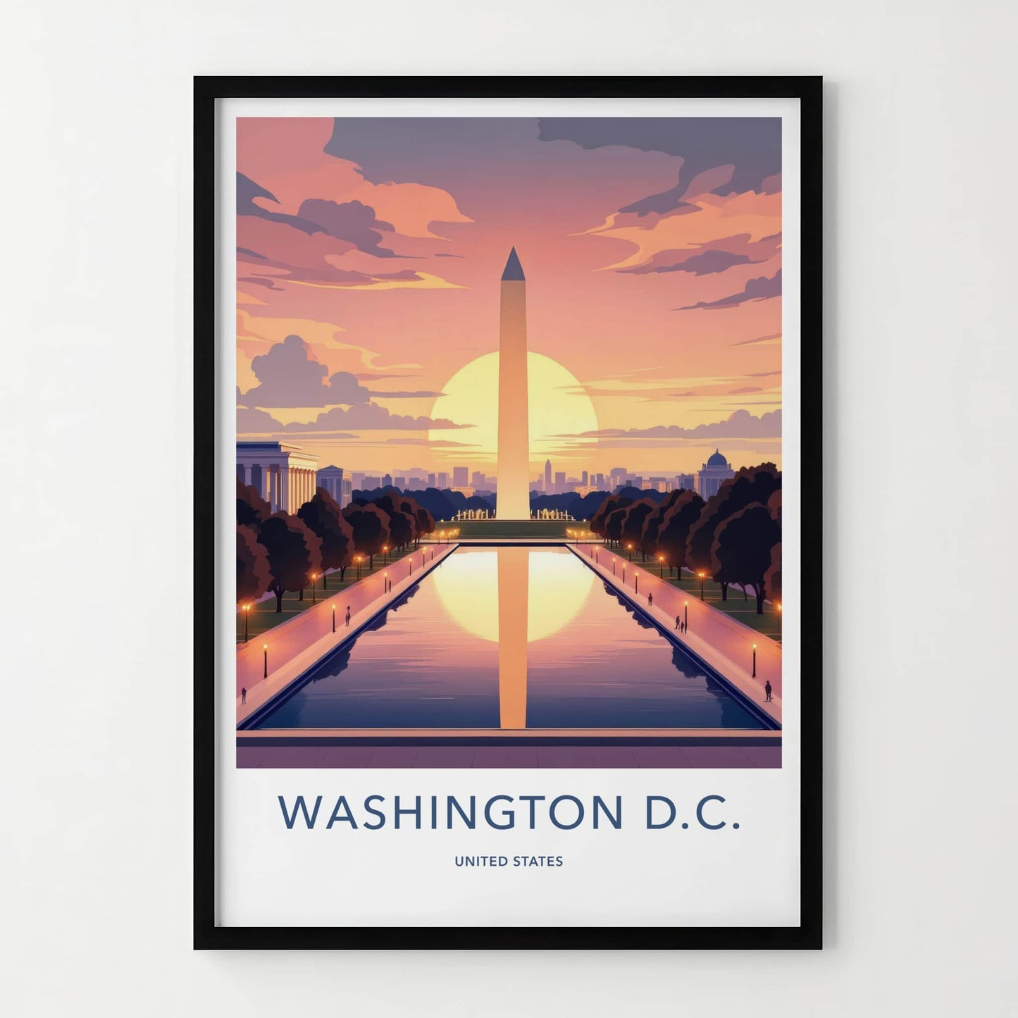 Washington DC Poster - DC Wall Art - Monument Pool Sunset Gift