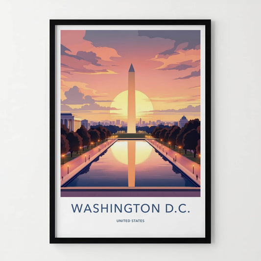 Washington DC Poster - DC Wall Art - Monument Pool Sunset Gift