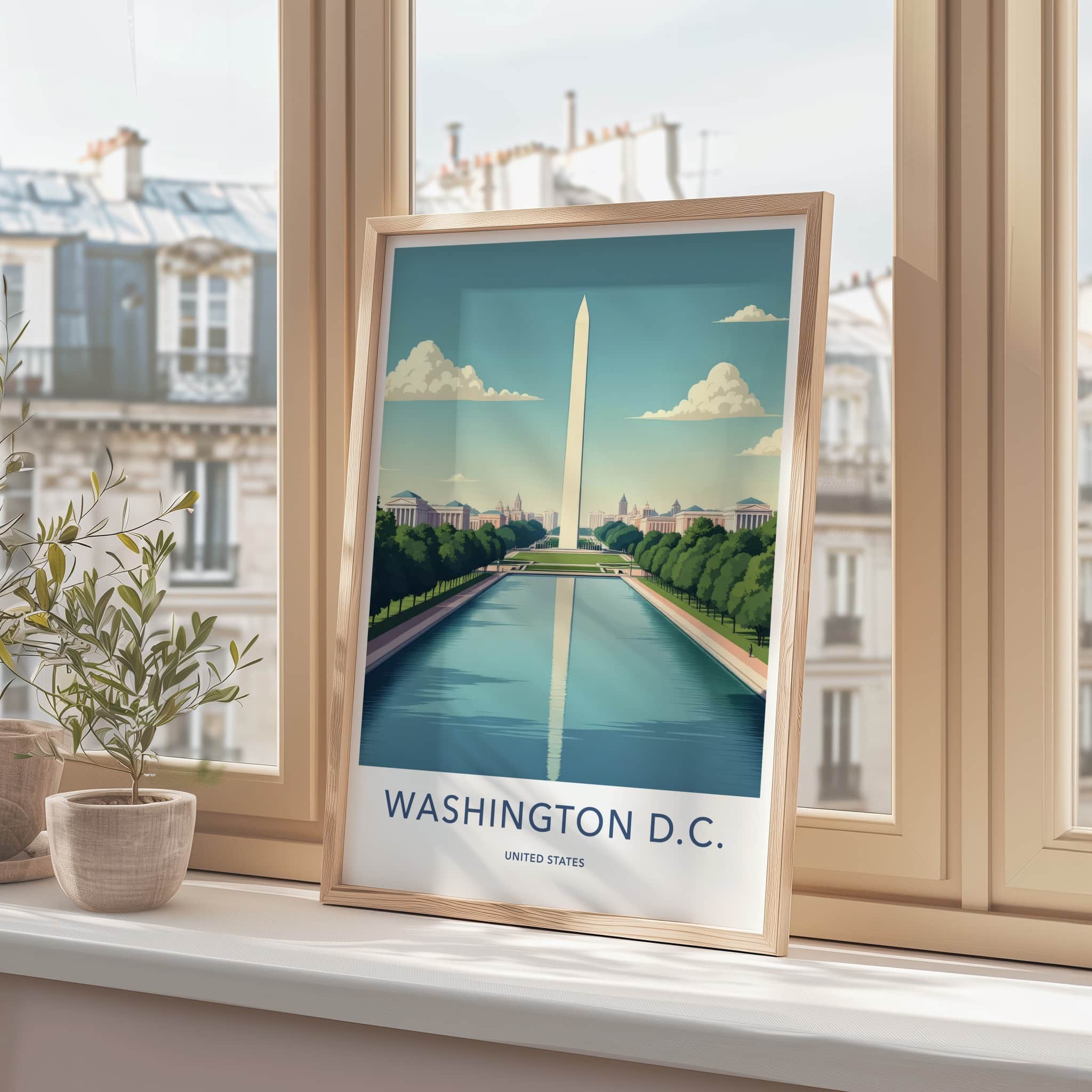 Washington DC Poster - District of Columbia Travel Art - Monument Pool Vista Home Decor