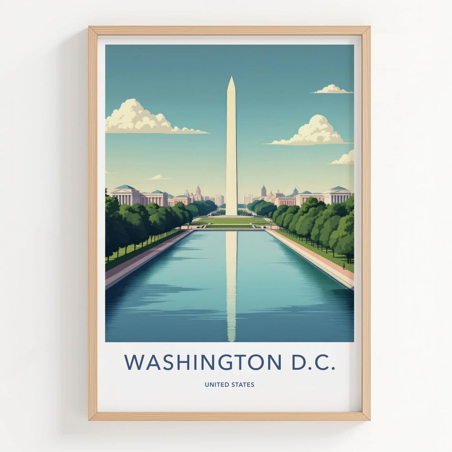 Washington DC Poster - District of Columbia Travel Art - Monument Pool Vista Home Decor