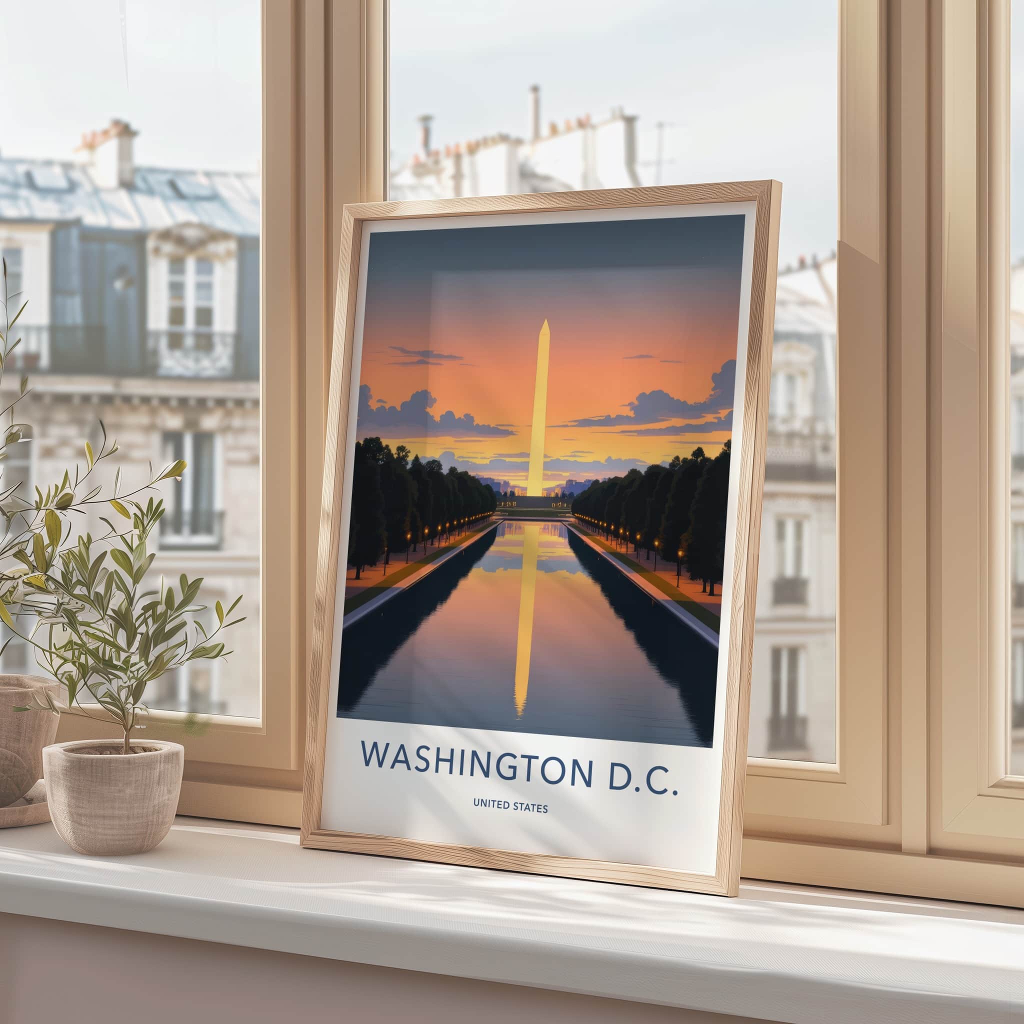 Washington DC Poster - District of Columbia Wall Art - Obelisk Pool Sunset Gift