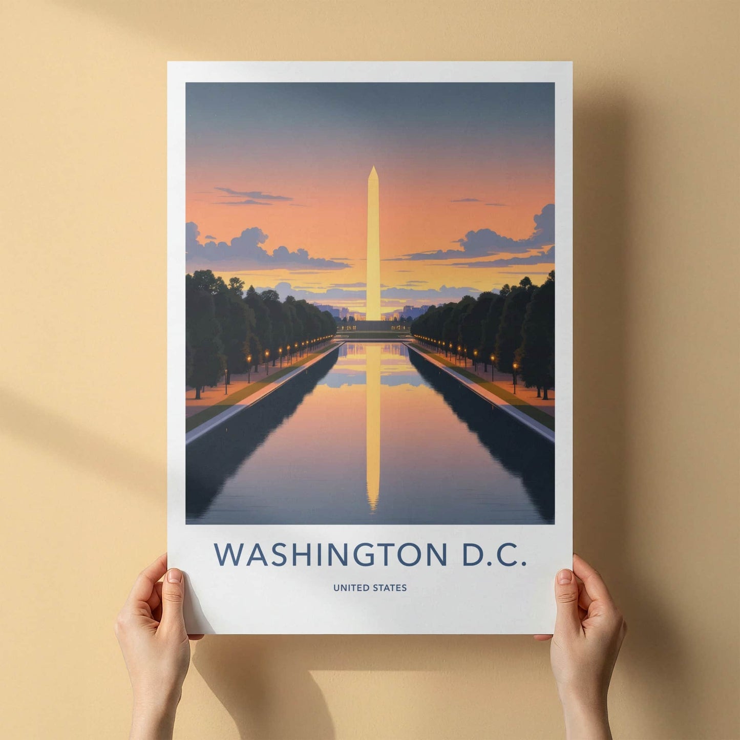 Washington DC Poster - District of Columbia Wall Art - Obelisk Pool Sunset Gift