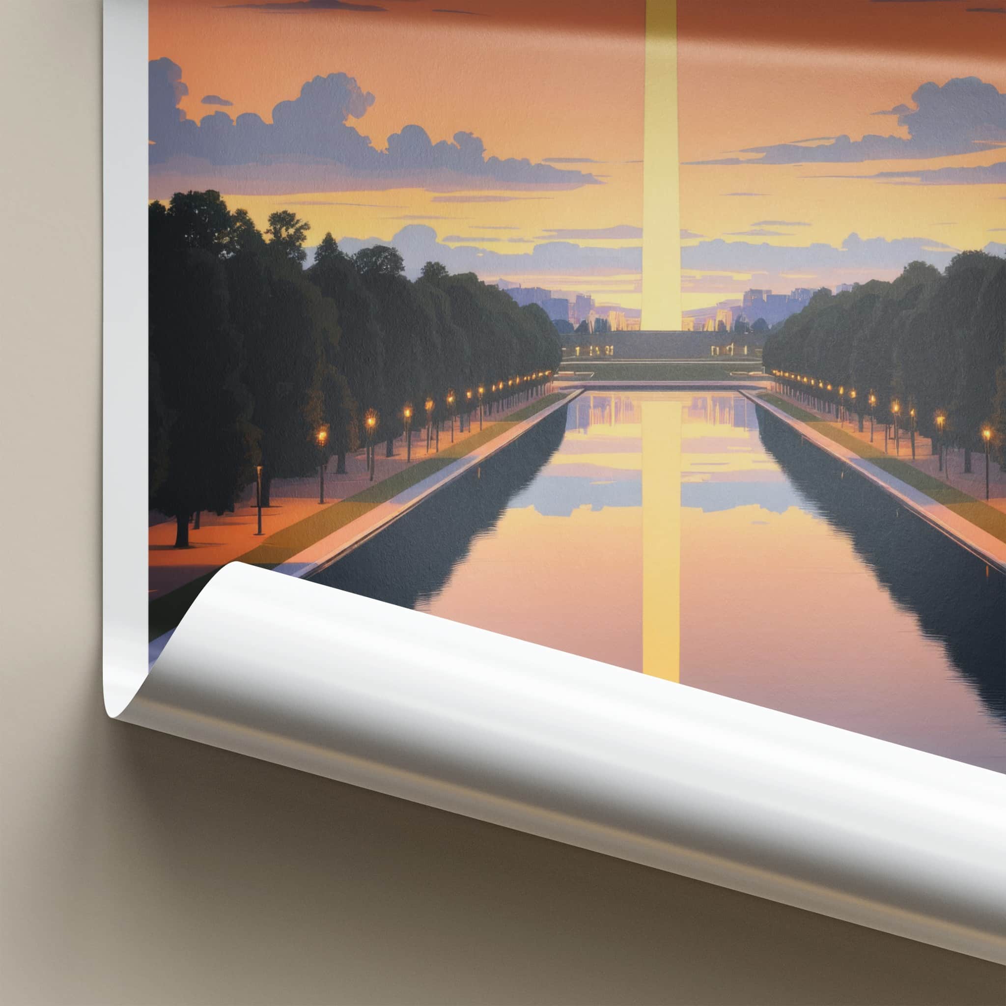 Washington DC Poster - District of Columbia Wall Art - Obelisk Pool Sunset Gift