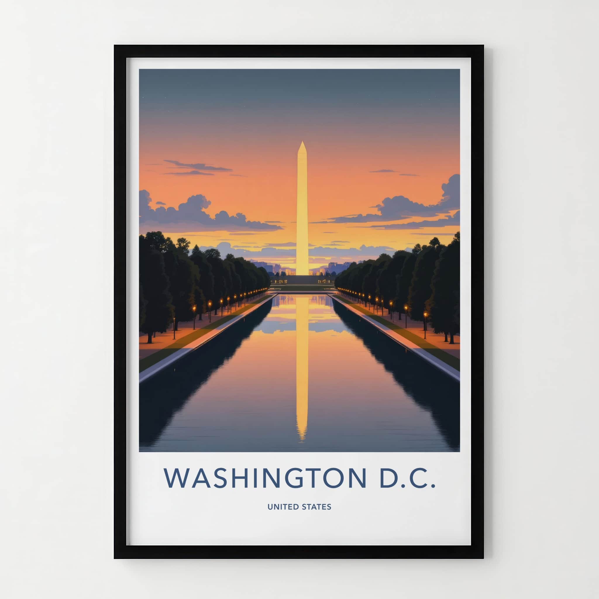 Washington DC Poster - District of Columbia Wall Art - Obelisk Pool Sunset Gift