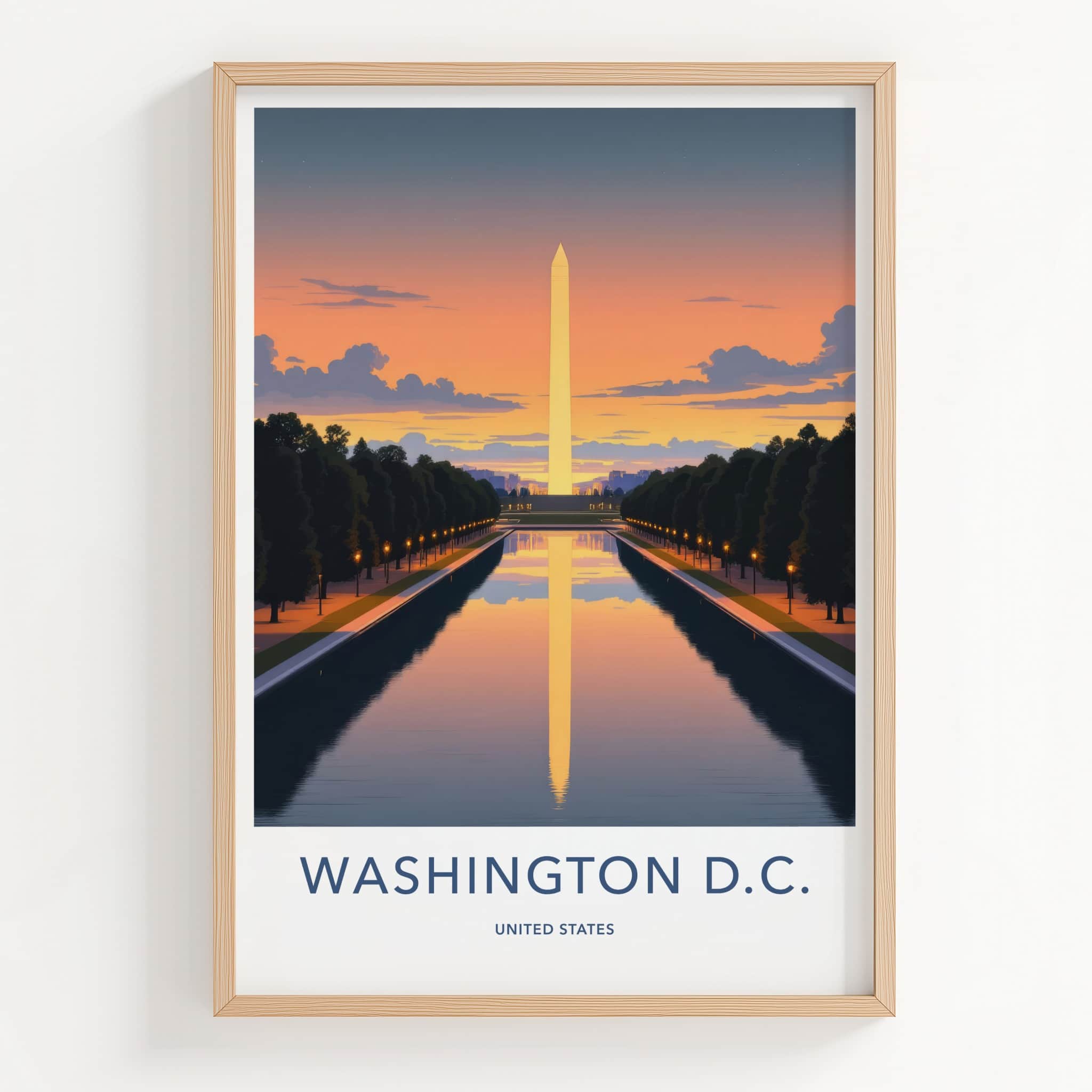 Washington DC Poster - District of Columbia Wall Art - Obelisk Pool Sunset Gift