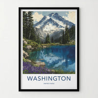 Washington Poster - Washington Travel Art - Alpine Lake Wildflowers Home Decor