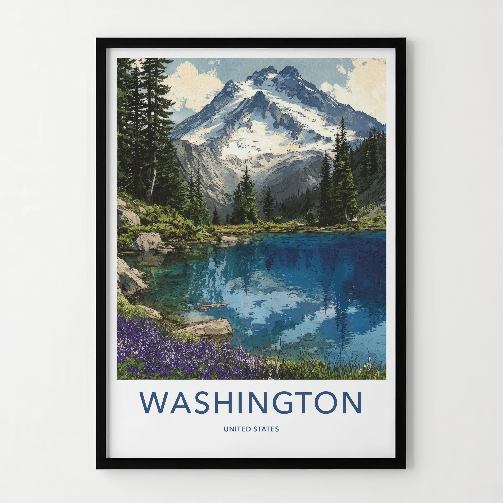 Washington Poster - Washington Travel Art - Alpine Lake Wildflowers Home Decor