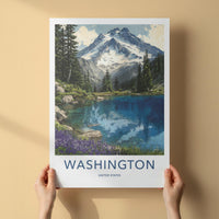 Washington Poster - Washington Travel Art - Alpine Lake Wildflowers Home Decor
