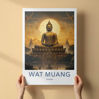 Wat Muang Poster - Thailand Travel Art - Golden Buddha Temple Home Decor