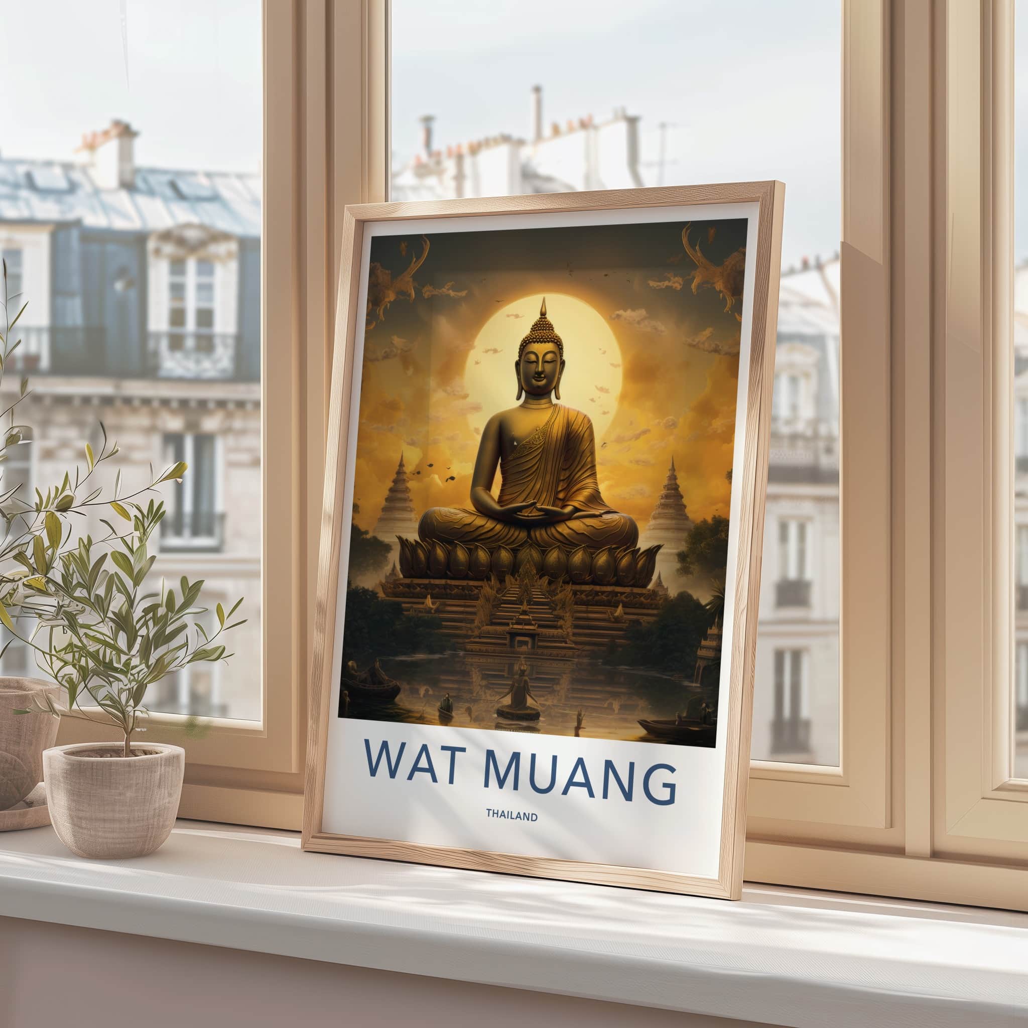 Wat Muang Poster - Thailand Travel Art - Golden Buddha Temple Home Decor