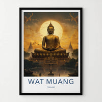 Wat Muang Poster - Thailand Travel Art - Golden Buddha Temple Home Decor
