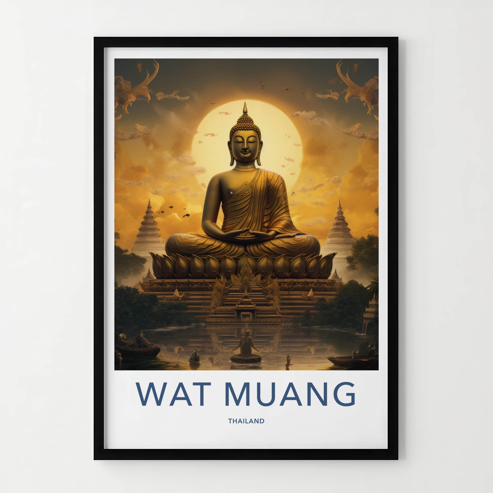 Wat Muang Poster - Thailand Travel Art - Golden Buddha Temple Home Decor
