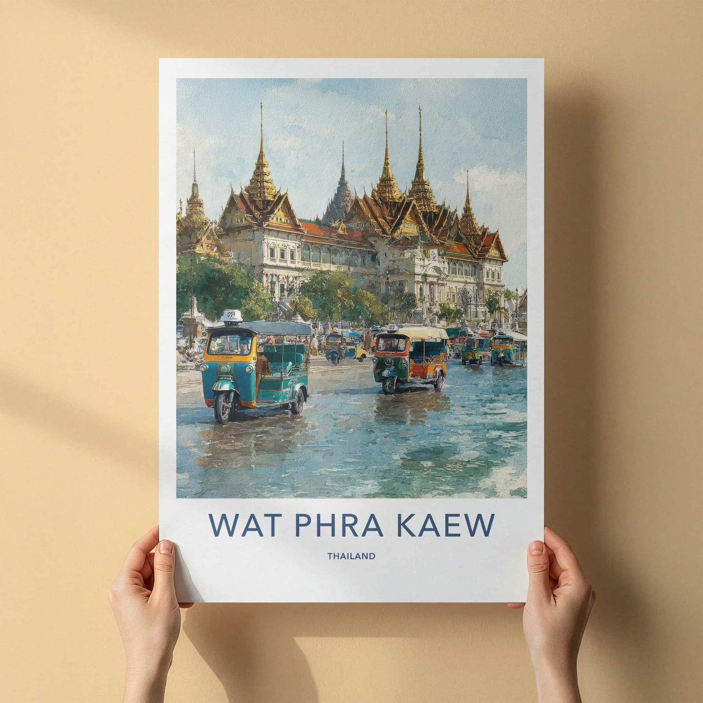 Wat Phra Kaew Poster - Thailand Travel Art - Golden Palace TukTuks Home Decor