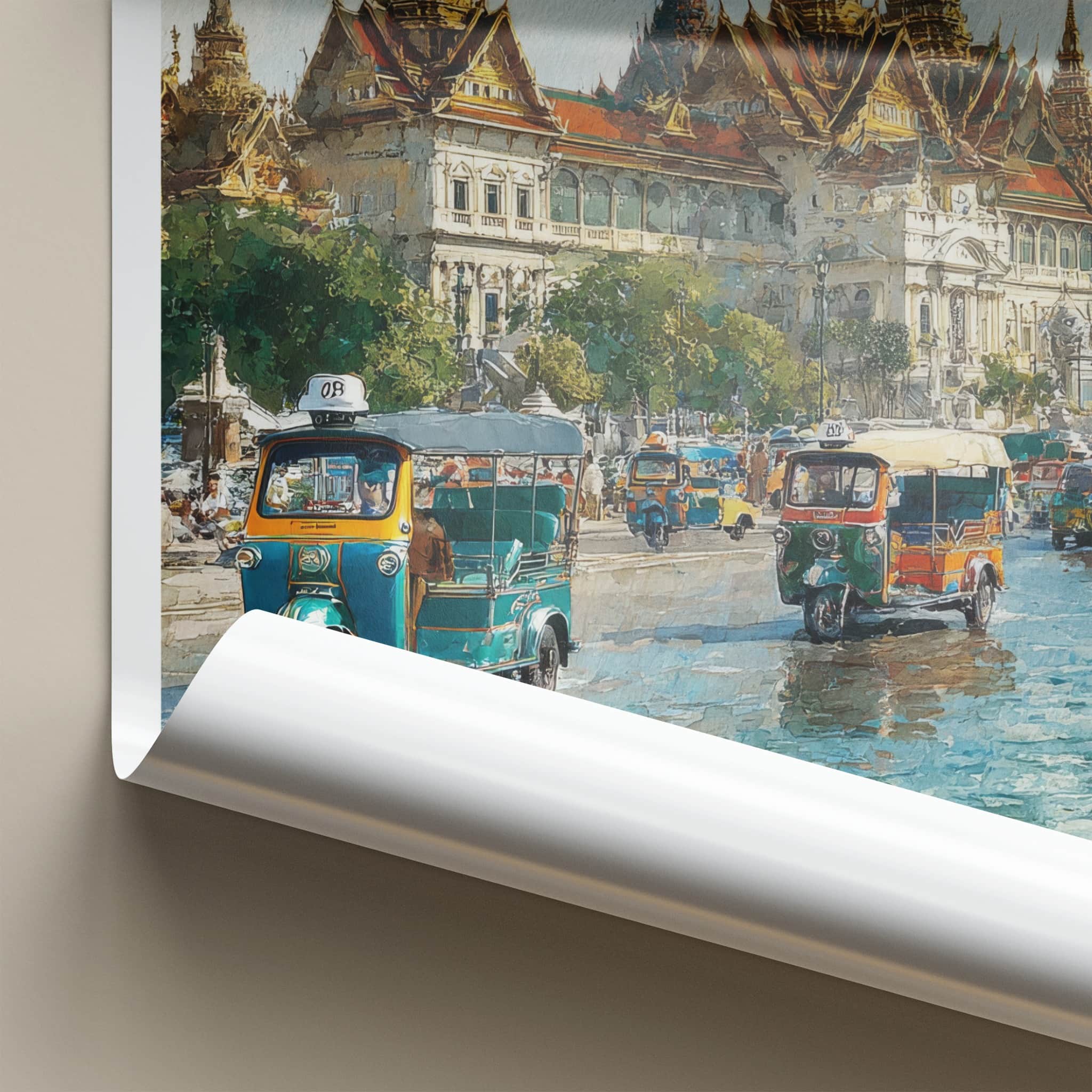 Wat Phra Kaew Poster - Thailand Travel Art - Golden Palace TukTuks Home Decor