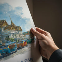 Wat Phra Kaew Poster - Thailand Travel Art - Golden Spire Tuk-Tuks Home Decor