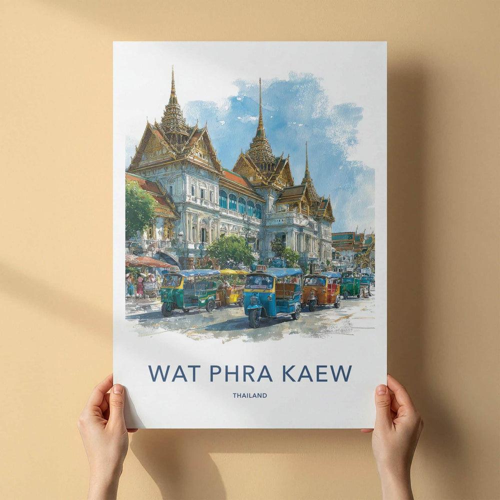 Wat Phra Kaew Poster - Thailand Travel Art - Golden Spire Tuk-Tuks Home Decor