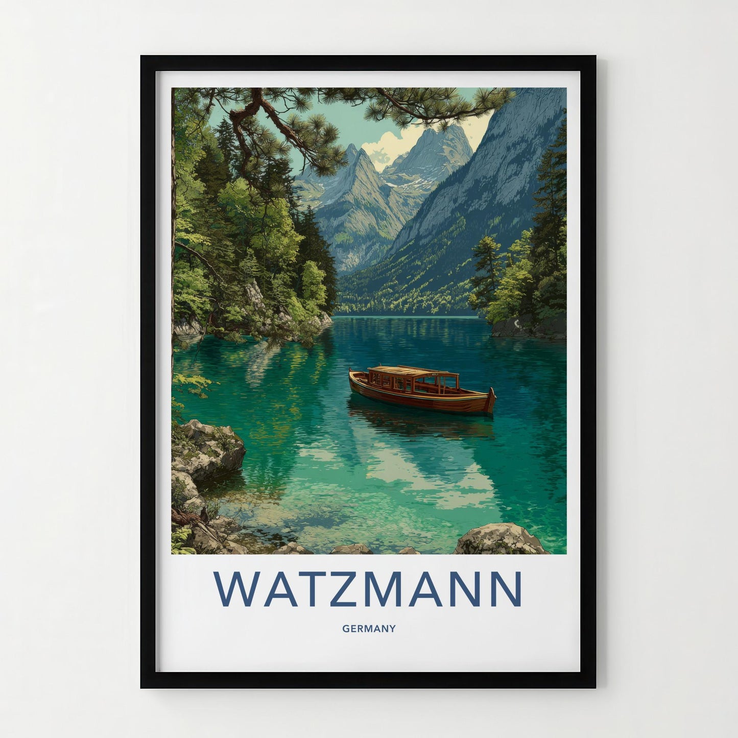 Watzmann Poster - Germany Travel Art - Alpine Lake Boat Home Decor