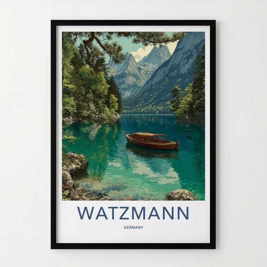 Watzmann Poster - Germany Travel Art - Alpine Lake Boat Home Decor