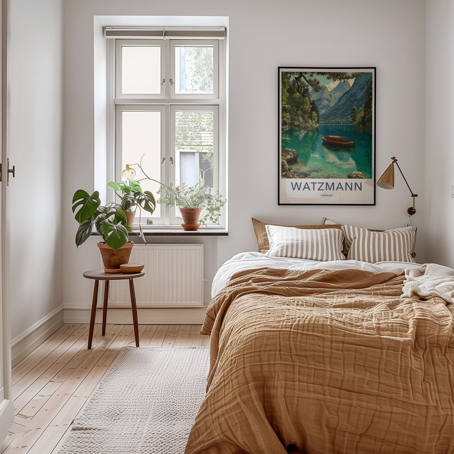 Watzmann Poster - Germany Travel Art - Alpine Lake Boat Home Decor
