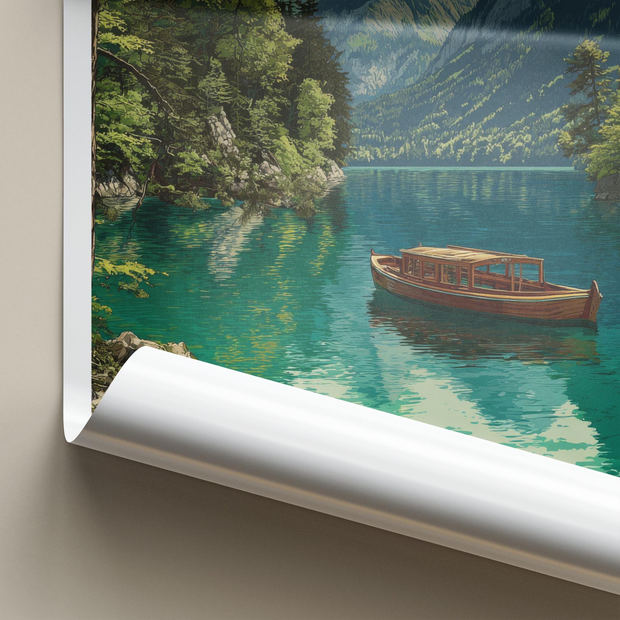 Watzmann Poster - Germany Travel Art - Alpine Lake Boat Home Decor