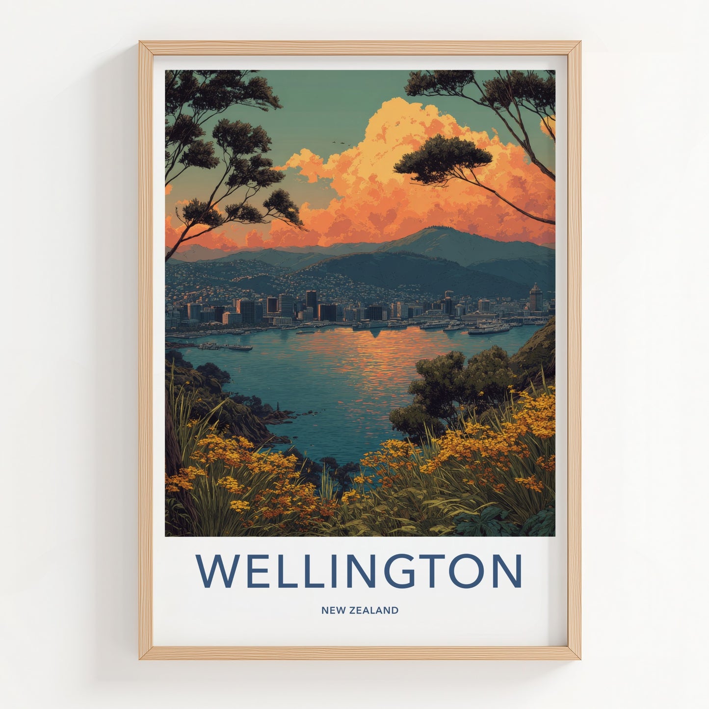 Wellington Poster New Zealand Harbor Cityscape Sunset Wall Art