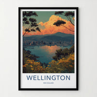 Wellington Poster New Zealand Harbor Cityscape Sunset Wall Art