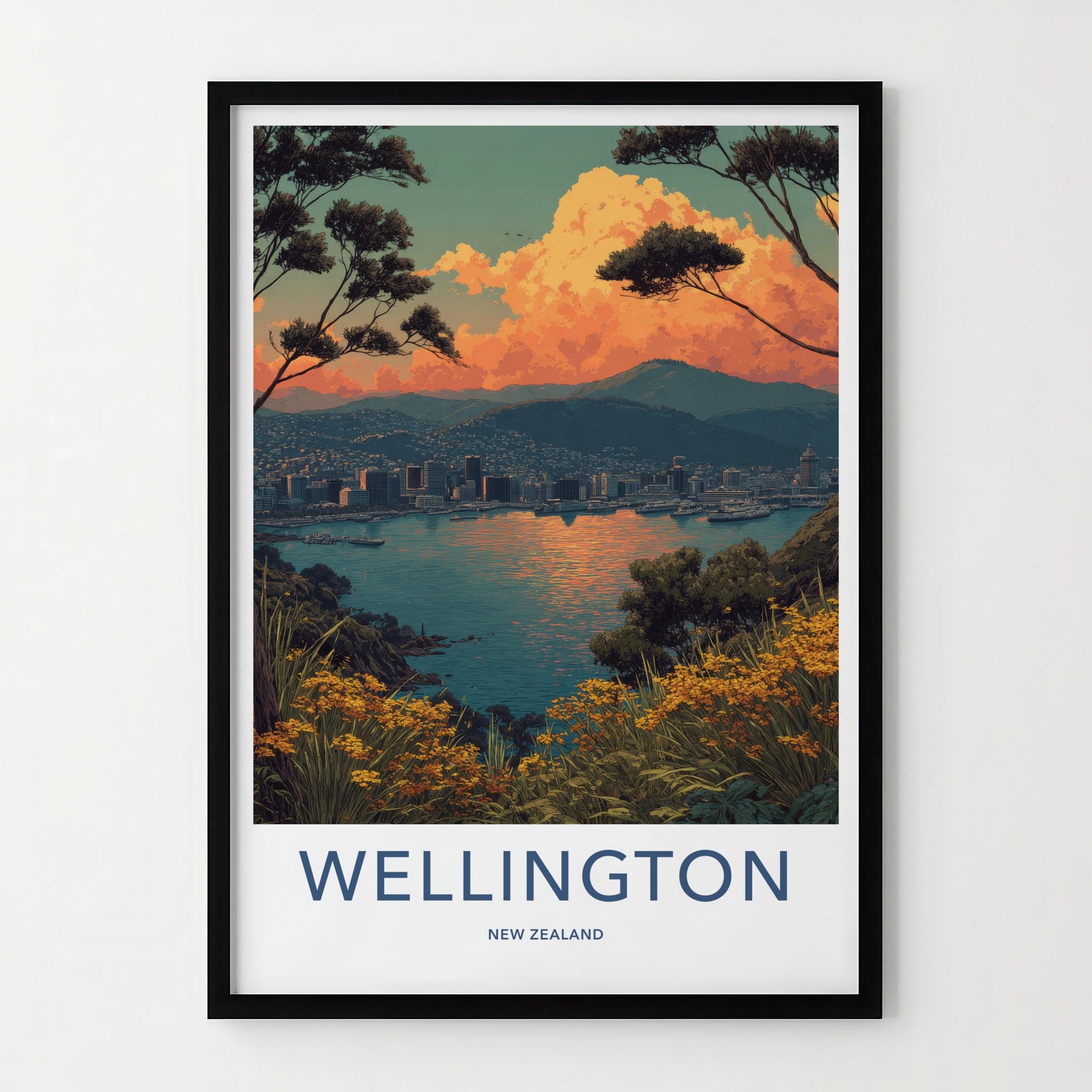 Wellington Poster New Zealand Harbor Cityscape Sunset Wall Art